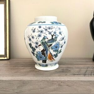 Vintage Chinese Porcelain Vase Lyre Bird & Cherry Blossoms